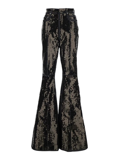 Rick Owens bolan Black Flared Rhinestoned Jeans With Wide Leg In Denim - RP01F6329SRAKM30994