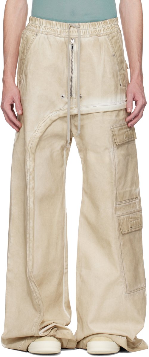 Rick Owens DRKSHDW Beige Hollywood Imbalanced Double Cargo Jumbo Belas Denim Pants - Parchment - RU01E3375-DC-81