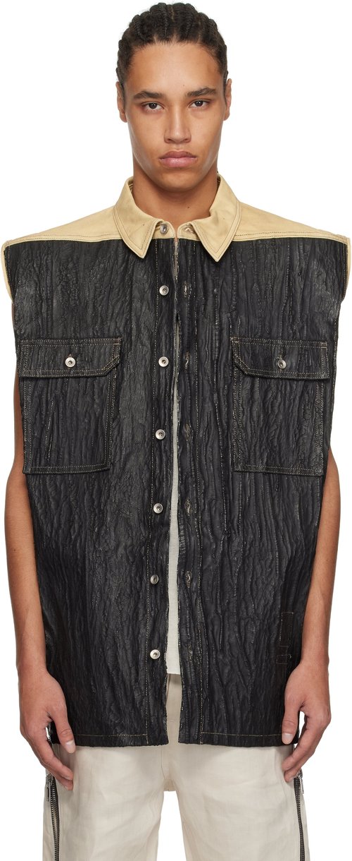 Rick Owens DRKSHDW & Beige Hollywood Tommy Jumbo Denim Vest - Parchment/Black - DU01E3764 DCFCR8109