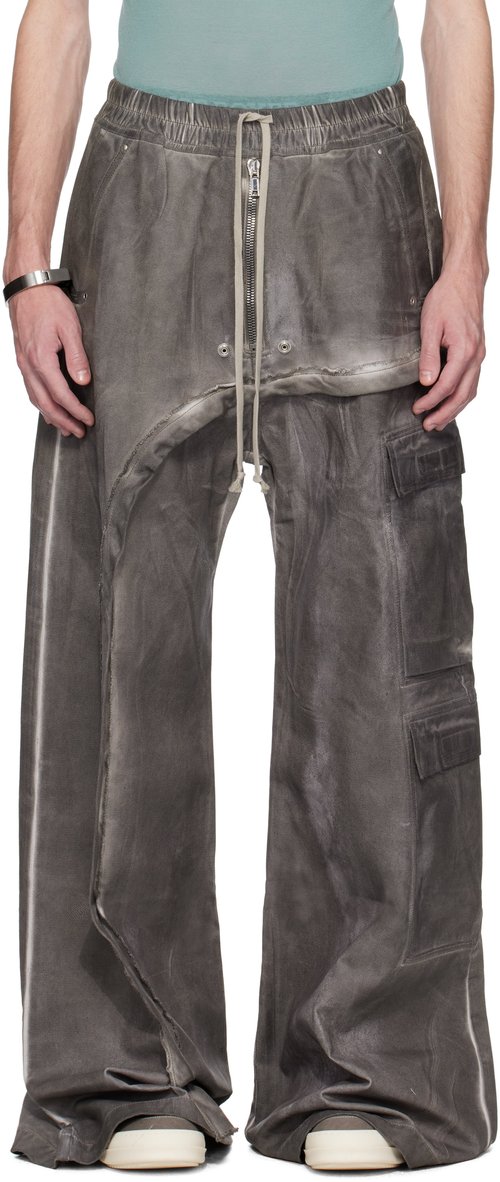 Rick Owens DRKSHDW Gray Hollywood Imbalanced Double Cargo Jumbo Belas Denim Pants - Drkdust - RU01E3375-DC-78