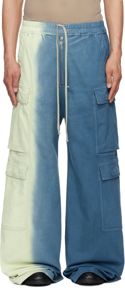 Rick Owens DRKSHDW Off-White & Blue Hollywood Double Cargo Jumbo Belas Denim Pants - Toothpaste Degra - DU01E3398 SDDE86D
