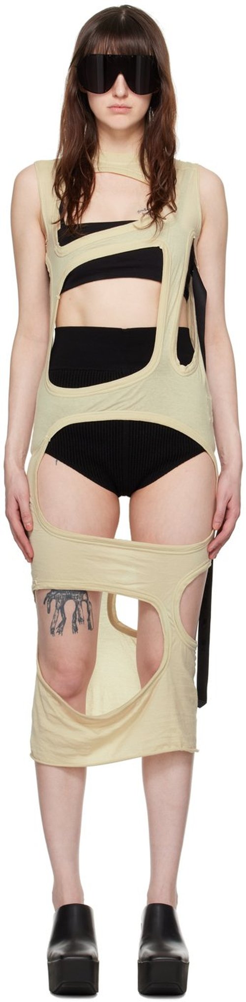 Rick Owens DRKSHDW Off-White Membrane II Midi Dress - Pearl - DS01D1509 BH08