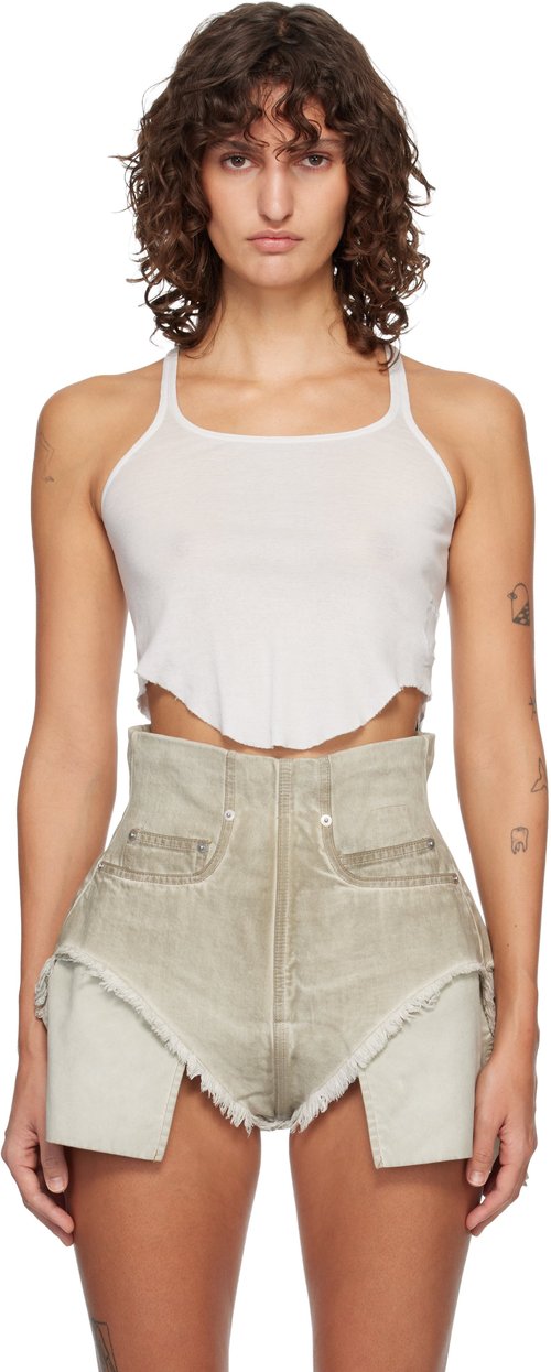 Rick Owens DRKSHDW Off-White Temple Basic Cropped Tank Top - Milk Wash - DS01F4100 BH51