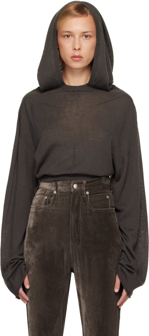 Rick Owens Gray Concordians Cropped Tunic Hoodie - Drkdust - RP02E4632 M78