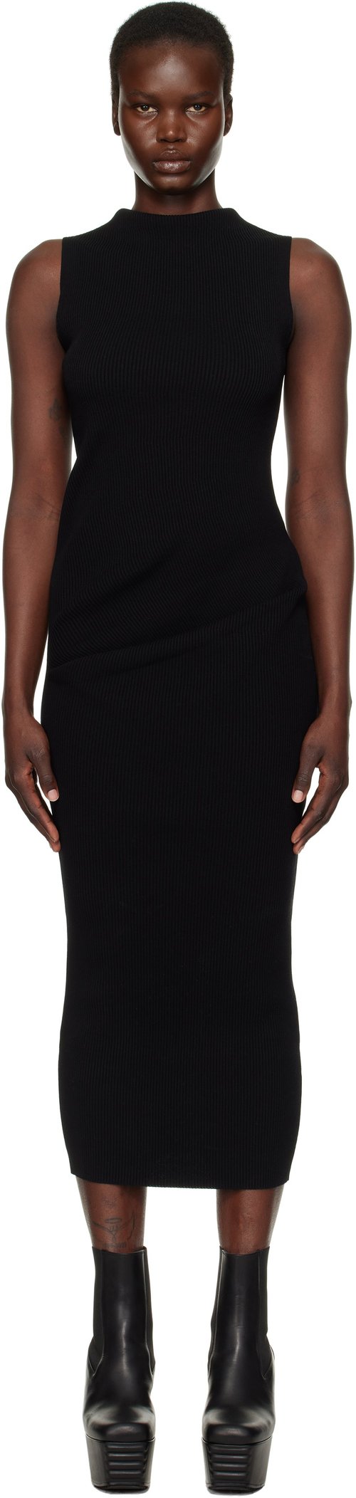 Rick Owens Hollywood Babel Midi Dress - Black - RP01E7638 RIBVI09