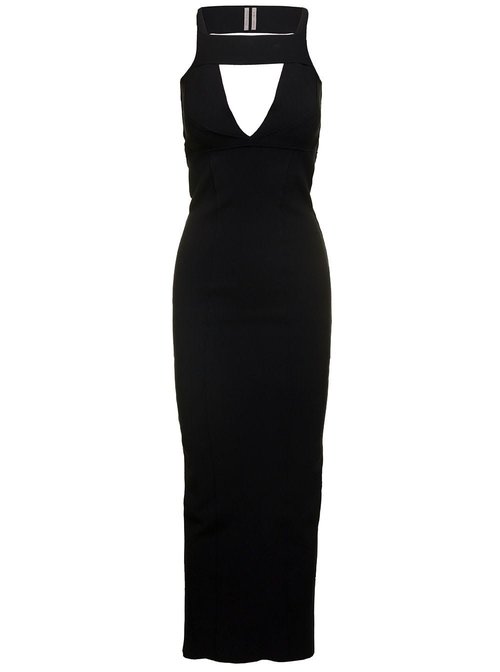 Rick Owens Maxi Black Dress With Cut-out In Viscose Blend - RP02C1689-KST-09