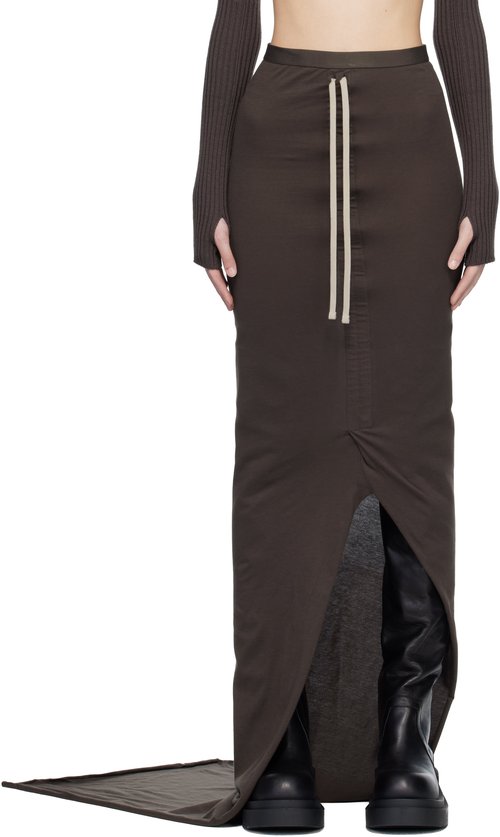 Rick Owens Moncler + Rick Owens Brown Adjustable Maxi Skirt - Dark Dust - MU01F8H0289AHD256