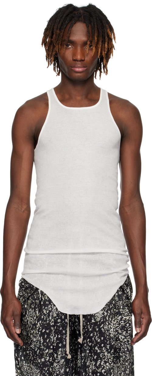Rick Owens Forever Basic Rib Tank in White Cotton