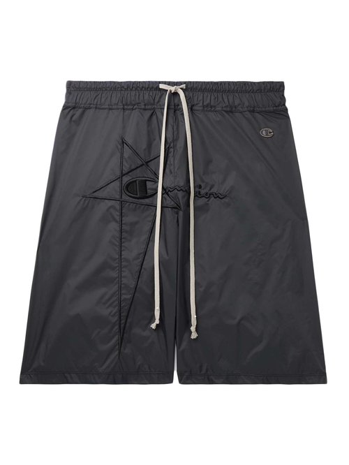 Rick Owens x Champion Logo Embroidered Nylon Shorts - Black - CM21S001321677609