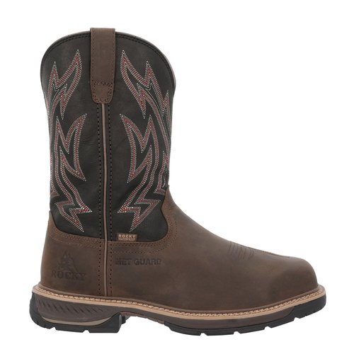 Rocky Ride LTE Embroidered Pull On Electrical Hazard Round Toe Work Boots - Brown - RK.W0477