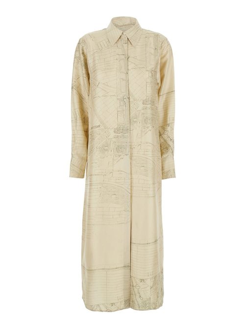 Róhe White Dress With Cut-out On The Rear And All-over Print In Silk - 41833196986