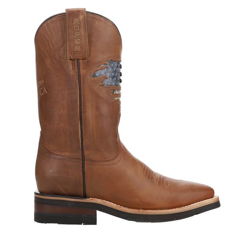 Roper America Rules Patriotic Square Toe Pull On Cowboy Boots - Brown - 09-020-7001-8697