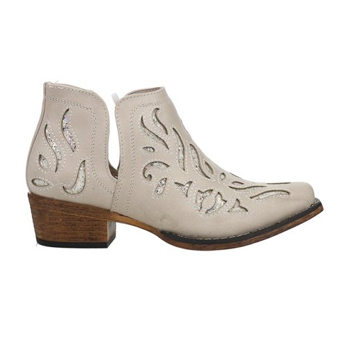 Roper Ava Glitz Tooled-Inlay Snip Toe Pull On Cowboy Booties - Off White - 09-021-1567-3409