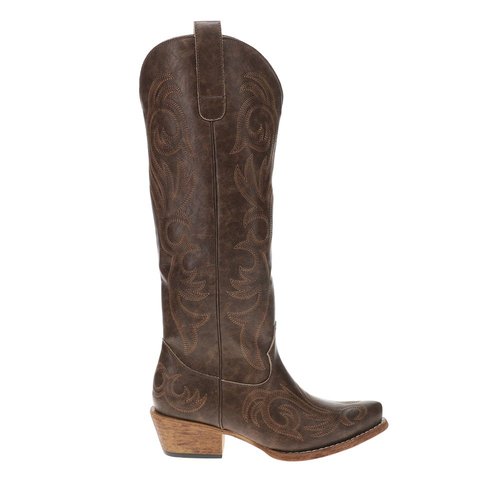 Roper Ryder Embroidered Snip Toe Pull On Cowboy Boots - Brown - 09-021-1558-3679