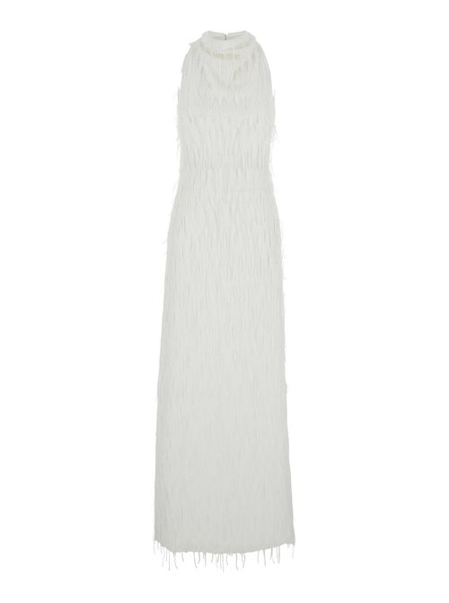 Rotate by Birger Christensen LOng Dress With All-over Shimmering Fringes And Teardrop Opening On The Back In Tech Fabric - 113910857