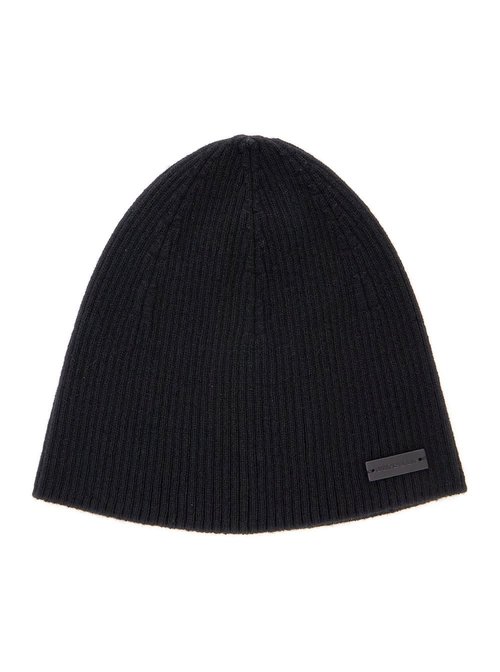 Saint Laurent Black Beanie With Logo Patch In Cashmere Man - 8040333Y2051000