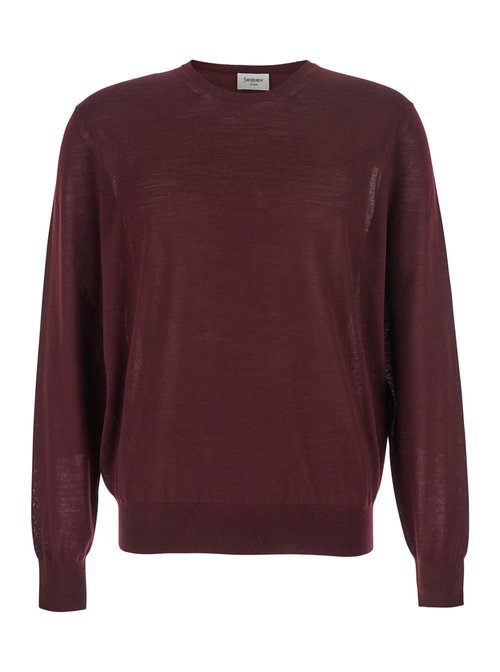 Saint Laurent Bordeaux Crewneck Sweater With Cassandre In Cashmere Man - 821736Y76GM6040