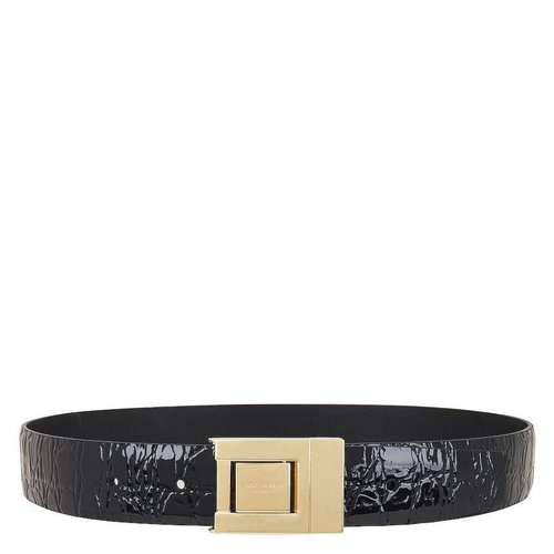 Saint Laurent Croc-Embossed Boucle La 76 Belt - Black/Gold Tone - 658517AACJQ1000