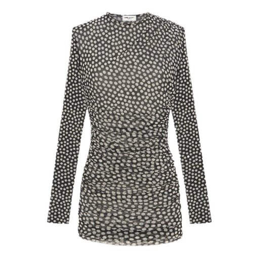 Saint Laurent Dress In Dotted Tulle - Black - 781869Y4I181095