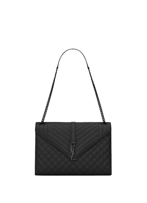 Saint Laurent Envelope Grain de Poudre Embossed Leather Mix Matelasse Large - Black