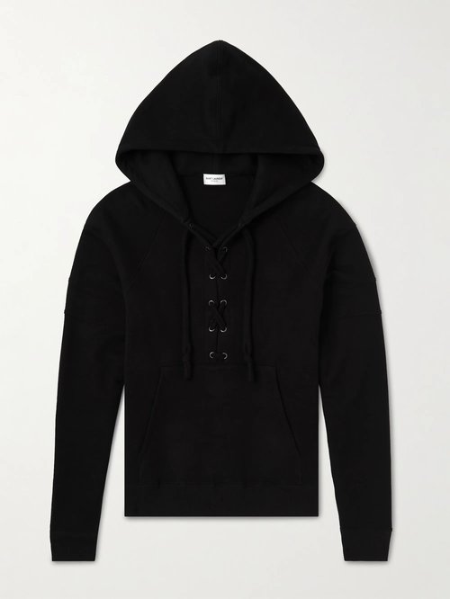 Saint Laurent Lace-Detailed Cotton-Jersey Hoodie - 1000 - 729849Y36SW1000