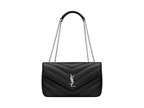 Saint Laurent Loulou Medium In Pelle Di Agnello Trapuntata Silvertone - Black