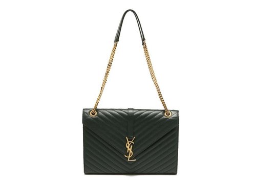 Saint Laurent Matelasse Leather Large Monogram Envelope Shoulder Bag - Green