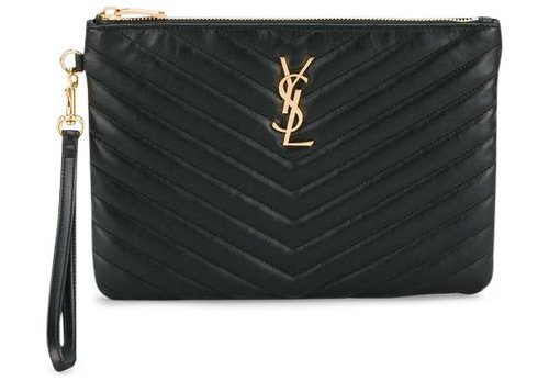 Saint Laurent Monogram Pouch Clutch Matelasse - Black