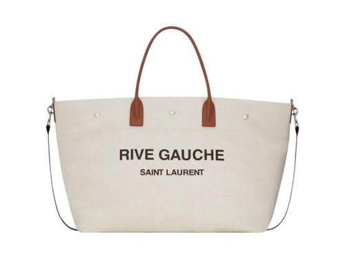 Saint Laurent Rive Gauche Maxi Tote - Cream/Brown