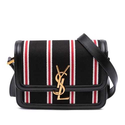 Saint Laurent Small Canvas Striped Solferino Satchel In Box FLY634306A1121 - Black - FLY634306A1121X