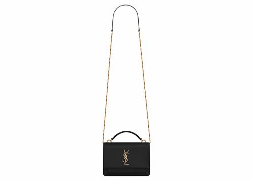 Saint Laurent Sunset Chain Wallet In Smooth Leather - Noir