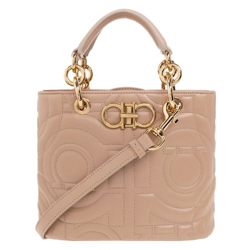 Salvatore Ferragamo Amaretti Quilted Gancini Top Handle Bag - Beige - 211978 754396 002 6.6''