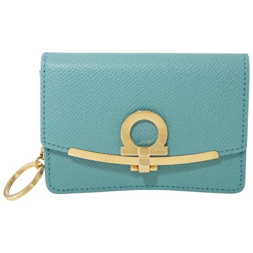 Salvatore Ferragamo Gancini Leather Card Case - Blue/Gold Tone - 22D198 729025 3.1''