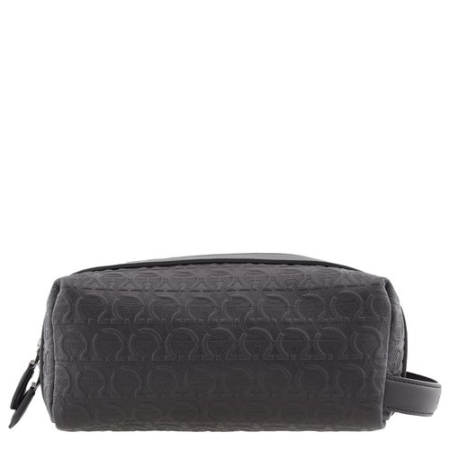 Salvatore Ferragamo Gancini Logo Dopp Kit Toiletry Bag - Black - 241219 757924 4.1''