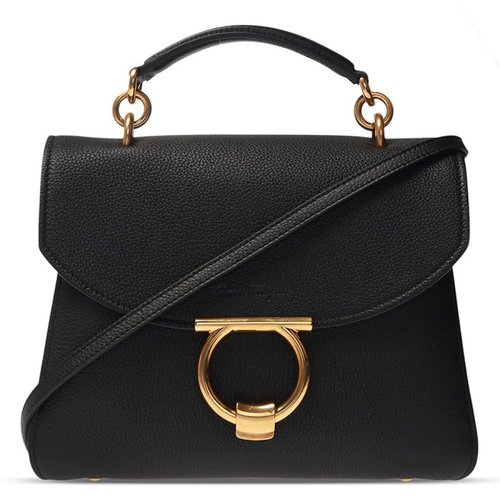 Salvatore Ferragamo Gancini Top-handle Bag - Black/Gold Tone - 21H493 720168 7.8''