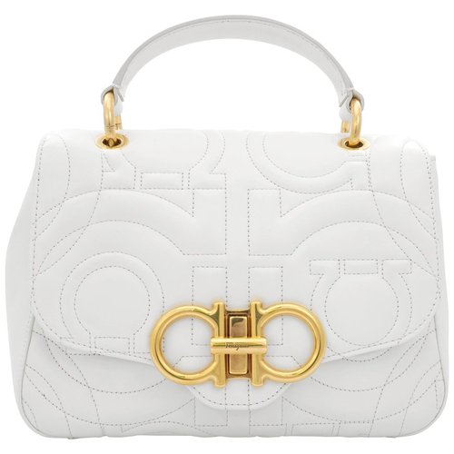 Salvatore Ferragamo Ladies Gancini Quilted Leather Shoulder Bag - White - 21I281 750080 16