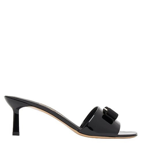 Salvatore Ferragamo Ladies Patent Calfskin Vara Bow Slide Sandals - Black - 01E562 758004 D