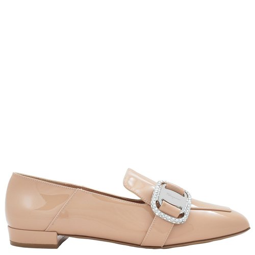 Salvatore Ferragamo Ladies Patent Leather Vara Chain Loafers - Beige - 01D789 754308 D