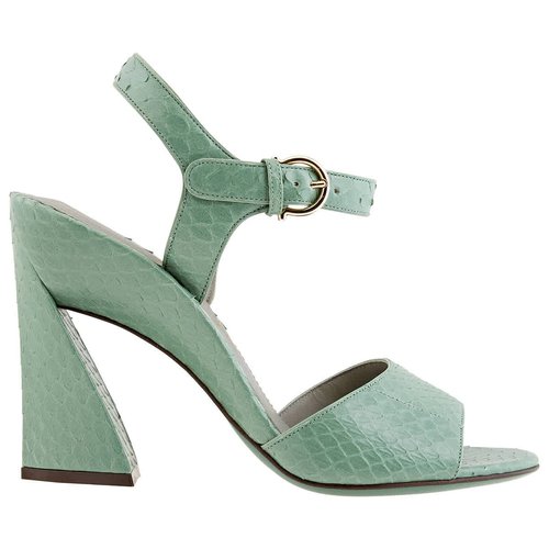 Salvatore Ferragamo Ladies Sculpted Heel Leather Sandals In - Green - 01Q693 722731 D