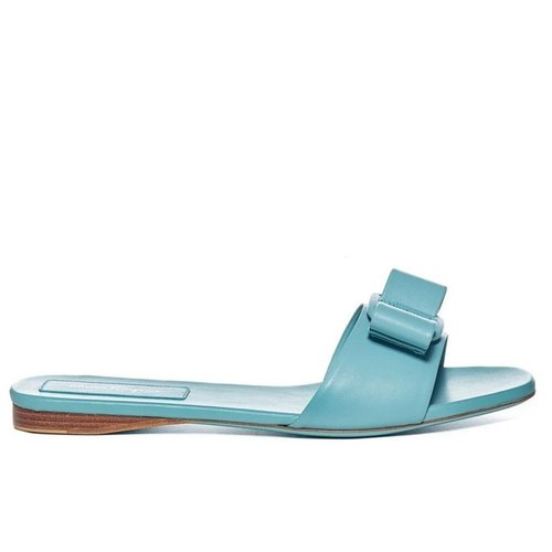 Salvatore Ferragamo Ladies Tyrone Turquoise Vicky Viva Bow Slide Sandals - Green - 01D005 750637