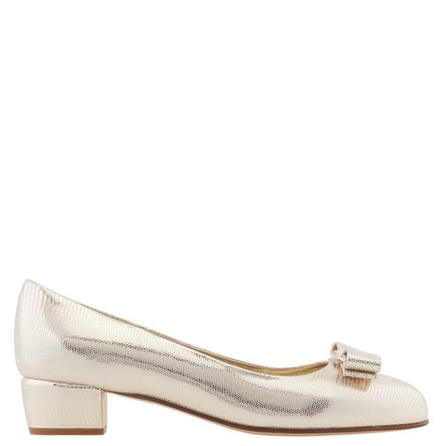 Salvatore Ferragamo Ladies Vara Bow Metallic Pump - Silver Tone/Yellow - 01N745 757569 D