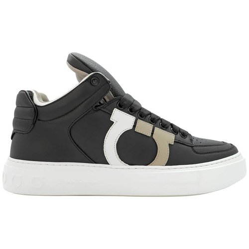 Salvatore Ferragamo Marvelous Gancini High-top Calf Leather Sneakers In - Black - 020685 751379