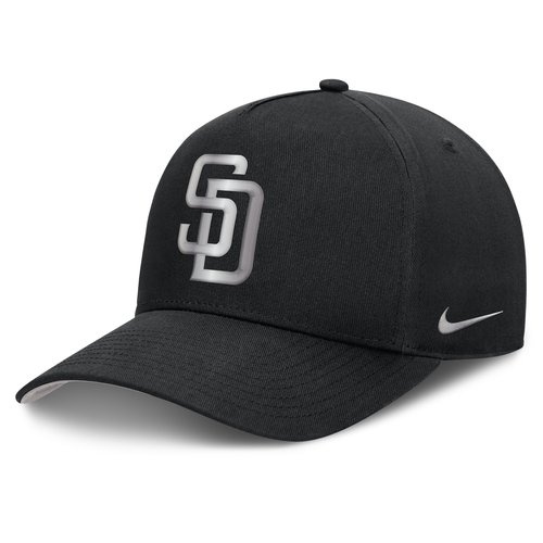 San Diego Padres Rise Nike Dri-FIT MLB A-Frame Trucker Adjustable Hat - Black/Grey - NB1E0FBPPYP-HWD
