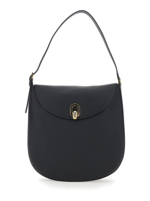 Savette tOndo Shoulder Bag With Adjustable Shoulder Strap And Logo Plaque On The FrOnt In Leather - Black/Gold Tone - H0092626001