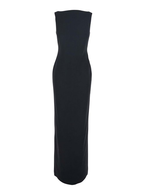 Solace LOndOn Black LOng Dress With Square Neckline And Cut Out On The Back In Fabric - OS45002BLACK