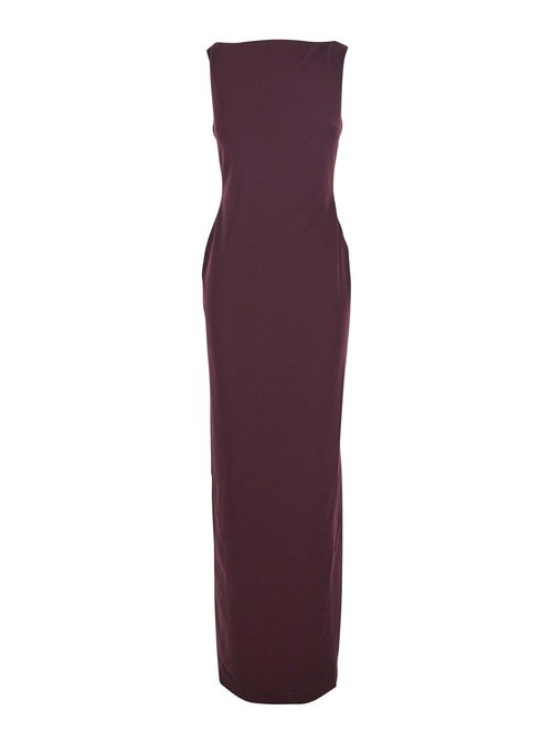 Solace LOndOn Bordeaux LOng Dress With Square Neckline And Cut Out On The Back In Fabric - OS45002RAISIN