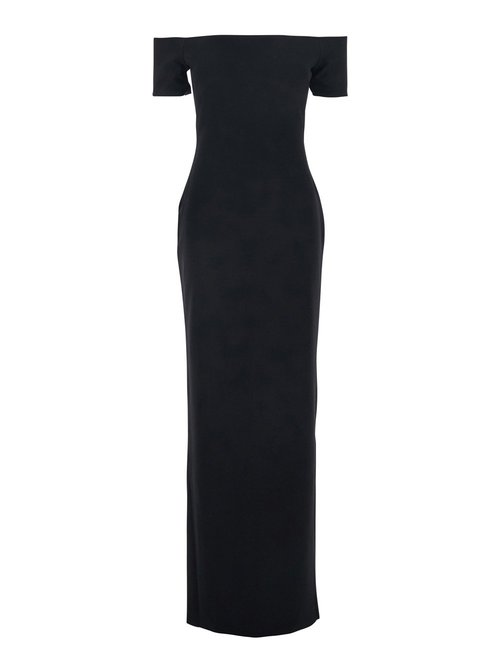 Solace LOndOn Dress Nile with Off Shoulder and Vent On the Back in Black Fabric for Polyester Elastane LOng - OS46026BLACK