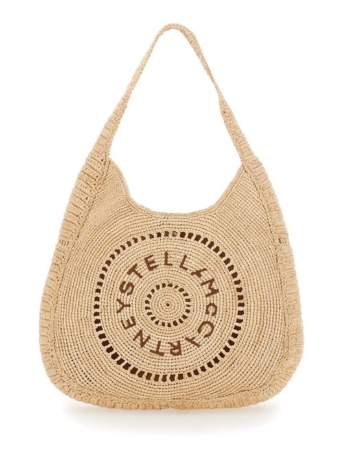 Stella McCartney Beige Crochet Shoulder Bag With Logo Embroidery On The FrOnt In Rafia - 7B0165WP03759370