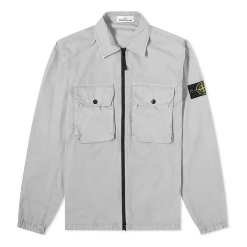 Stone Island 2 Pocket Brushed Cotton Shirt Jacket - Light Grey - 7515113WN-V0161