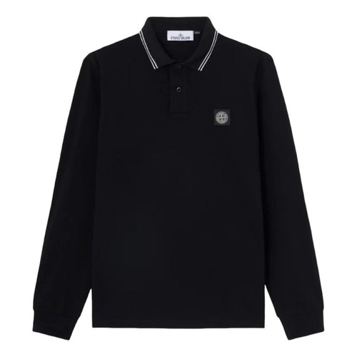 Stone Island 2200012 Slim-Fit Long-Sleeve Compass Patch Polo Shirt - Black - L1S1522000-12S0018-V0029